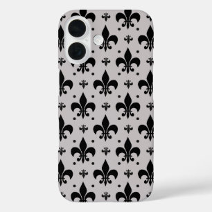 Grauer Hintergrund Fleur-de-lis-Muster iPhone 16 Hülle