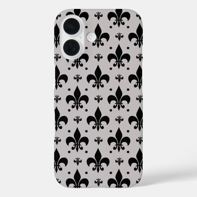 Grauer Hintergrund Fleur-de-lis-Muster Case-Mate iPhone Hülle (Rückseite)