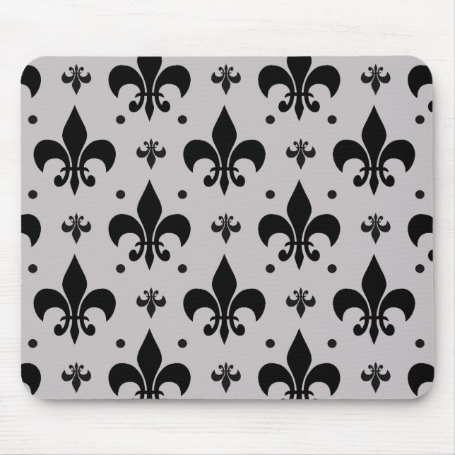 Grauer Hintergrund Fleur-de-lis-Muster Mousepad (Vorne)