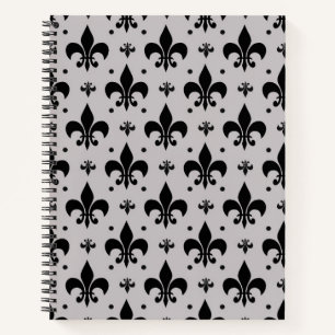 Grauer Hintergrund Fleur-de-lis-Muster Notizbuch