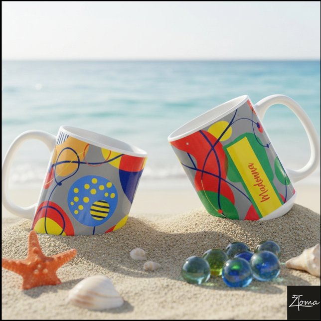 grauer Hintergrund Primärfarbe Abstrakte Formen Kaffeetasse (Von Creator hochgeladen)