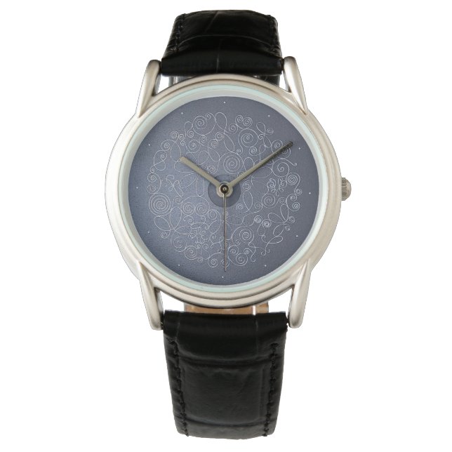 grauer Hintergrund und silberne Drahtverzierungen Armbanduhr (Vorderseite)