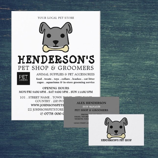 Grauer Hund mit Knochen, Pet Store & Groomer Flyer (Von Creator hochgeladen)