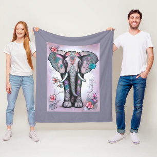 Grauer indischer Elefant mit Blume verziert Fleecedecke