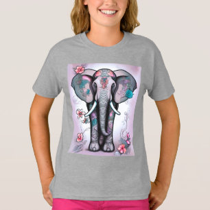 Grauer indischer Elefant mit Blume verziert T-Shirt