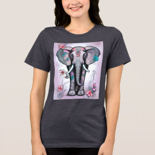 Grauer indischer Elefant mit Blume verziert Tri-Blend Shirt