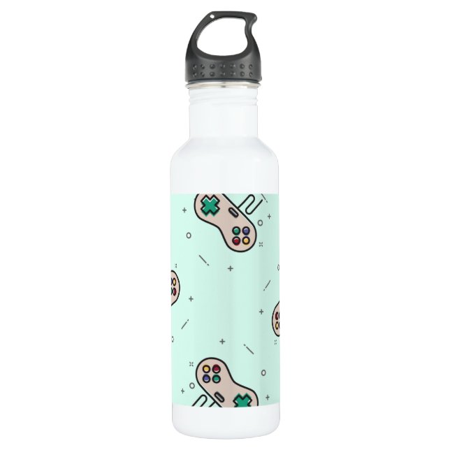 Grauer Joystick auf blau Edelstahlflasche (Vorderseite)