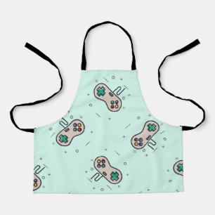 Grauer Joystick auf blau Schürze