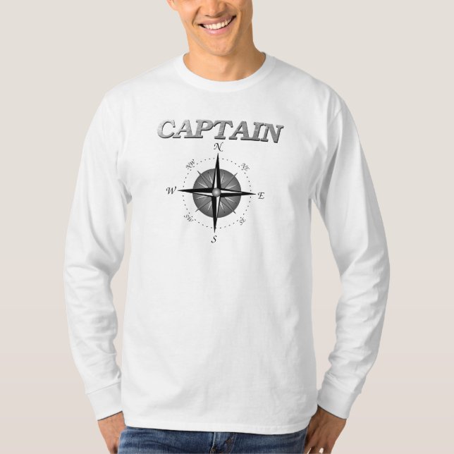 Grauer Kapitän mit Compass-Rose T-Shirt (Vorderseite)