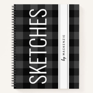 Grauer Karierter Sketchbook-Individuelle Name Notizbuch