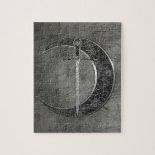 Grauer keltischer Mond und Klinge Puzzle