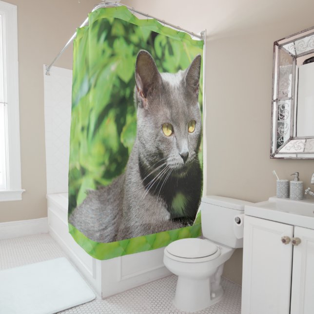 Grauer Kitty Cat Duschvorhang (Beispiel)