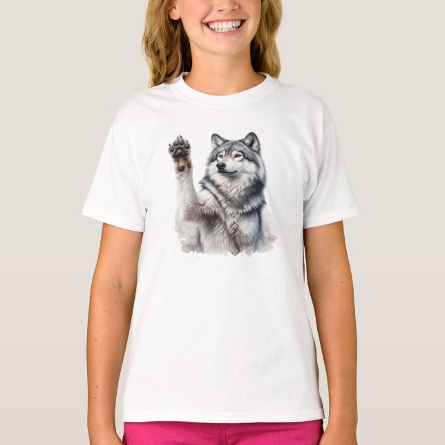 Grauer Kunstwolf in Aquarellfarben T-Shirt (Vorderseite)