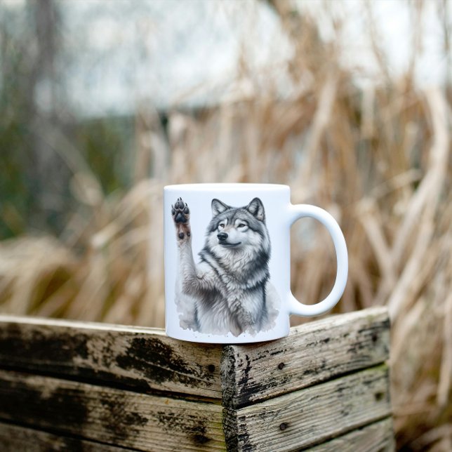 Grauer Kunstwolf in Aquarellfarben Zweifarbige Tasse (Von Creator hochgeladen)