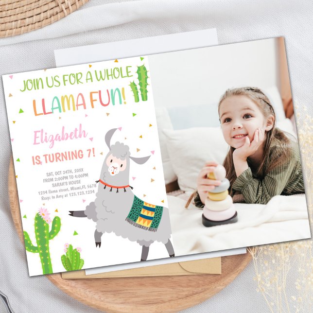 Grauer Llama Geburtstagseinladungen mit Foto Einladung (Gray Llama Birthday Invitations with photo)