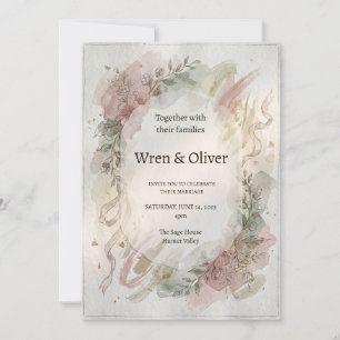 Grauer Magnolien-Kranz-Hochzeit Einladung