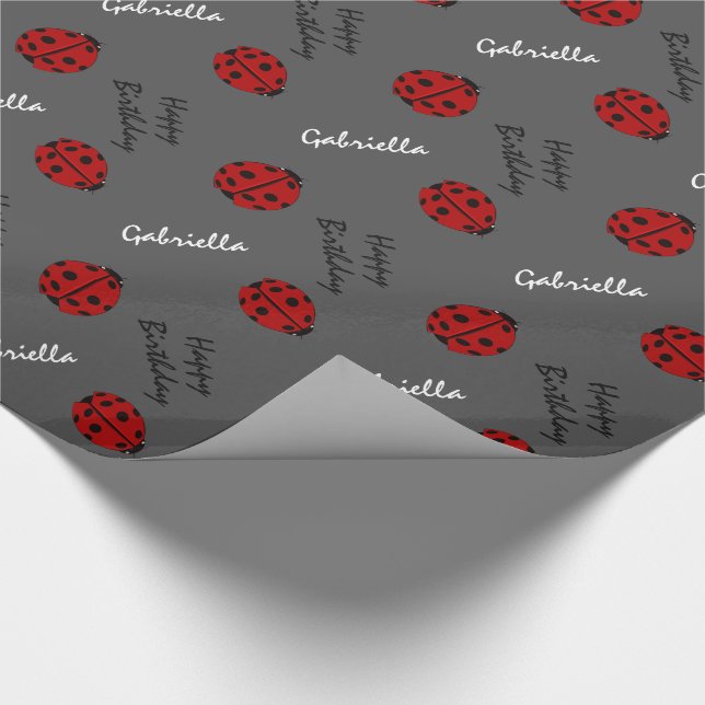 Grauer Marienkäfer-personalisiertes Geschenkpapier (Ecke)
