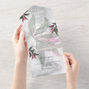 Grauer Marmor-Tropisches Rosa Philodendron All In One Einladung