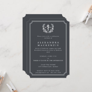 Grauer MD Asclepius + Lorbeerkranz-Abschlussfeier Einladung