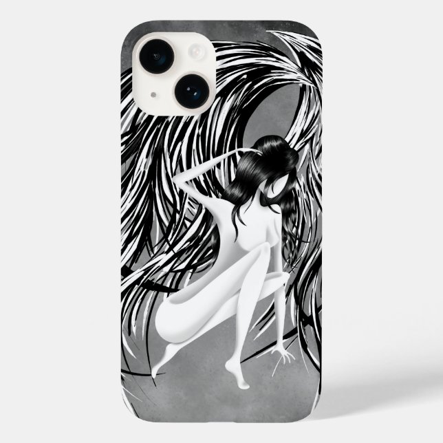 Grauer Monochromer Gefallener Engel  Case-Mate iPhone Hülle (Rückseite)