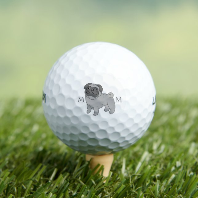 Grauer Mops Dog Design Personalisiert Golfball (Insitu T-Shirt)