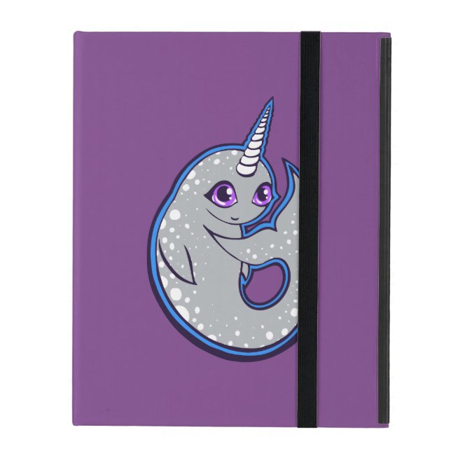 Grauer Narwhal mit Löffel Tinte Zeichnend Design Etui Fürs iPad (Vorderseite Geschlossen)