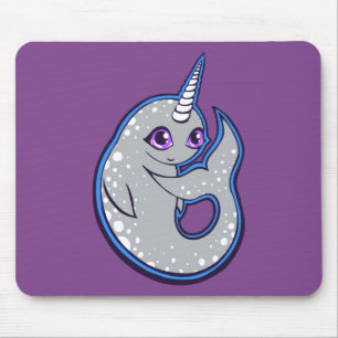 Grauer Narwhal mit Löffel Tinte Zeichnend Design Mousepad