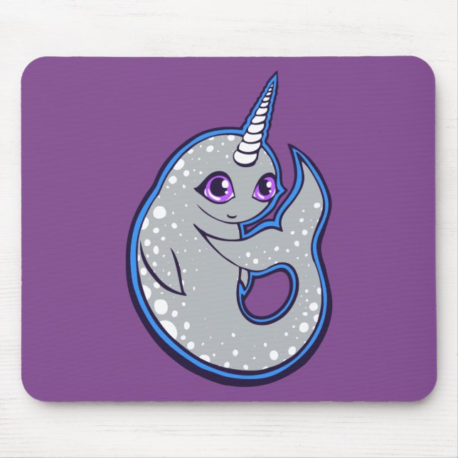 Grauer Narwhal mit Löffel Tinte Zeichnend Design Mousepad (Vorne)