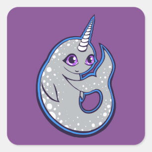 Grauer Narwhal mit Löffel Tinte Zeichnend Design Quadratischer Aufkleber
