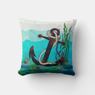 Grauer Nautikanker/Meer/Muscheln - Aqua Kissen