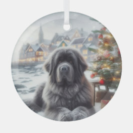 Grauer Neufundland-Hund Ornament Aus Glas