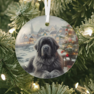 Grauer Neufundland-Hund Ornament Aus Glas