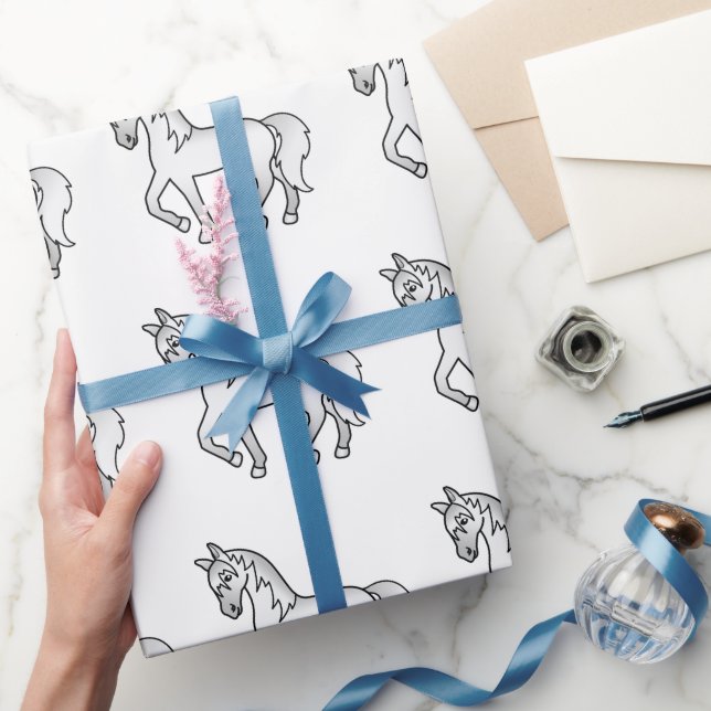 Grauer Niedlicher Cartoon Trotting Horse Pattern Geschenkpapier (Schenken)