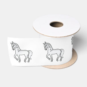 Grauer Niedlicher Cartoon Trotting Horses Satinband