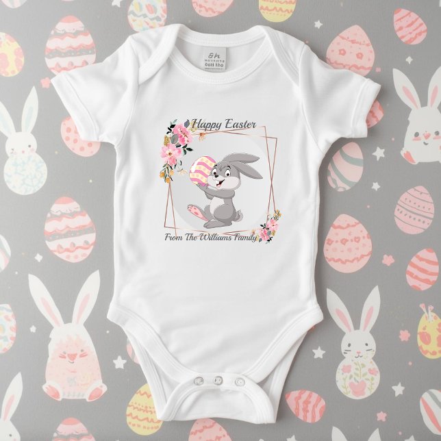 Grauer Osterhase Personalisierter Baby-Body Baby Strampler (Von Creator hochgeladen)
