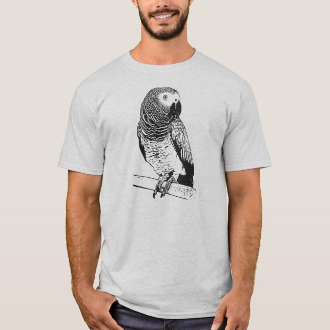 Grauer Papagei auf grauem Shirt (Vorderseite)