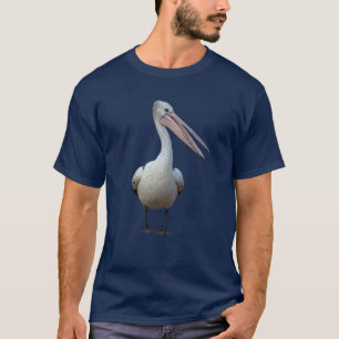 Grauer Pelikan stehend. Abgeschieden auf einem T-Shirt
