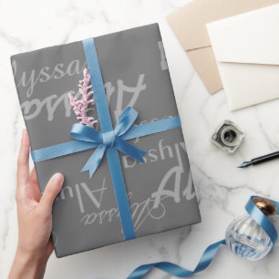 Grauer Personalisierter Name Geschenkpapier