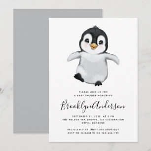 Grauer Pinguin-Baby-Party Einladung