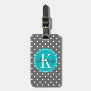 Grauer Polka-Dot mit Aquamariner Monogramm Gepäckanhänger