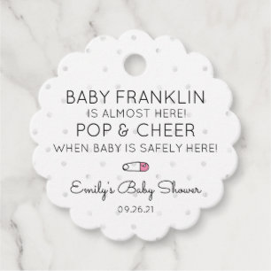Grauer Polka Dot und Pink Girl Baby Showsekt Geschenkanhänger