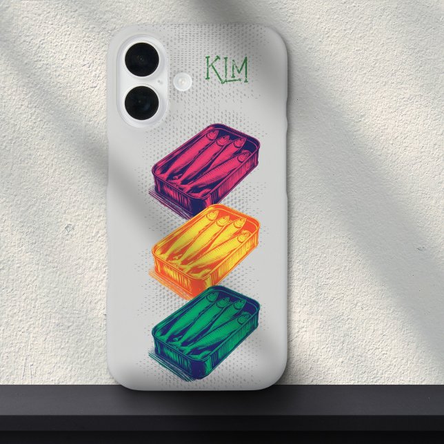 Grauer Pop Art Sardine Art Grunge Zeichn Monogram Case-Mate iPhone Hülle (Von Creator hochgeladen)