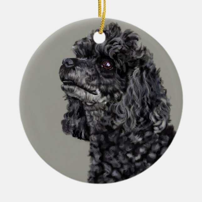 Grauer Pudel Keramik Ornament (Vorne)