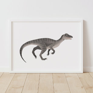 Grauer Raptor-Dinosaurier-Kinderzimmerposter Poster