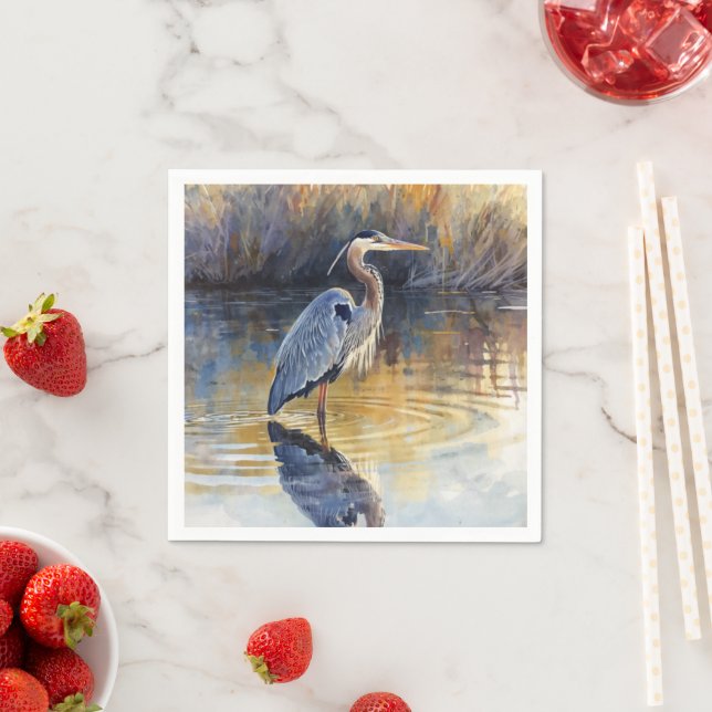 Grauer Reiher Fluss Aquarelle Serviette (Beispiel)