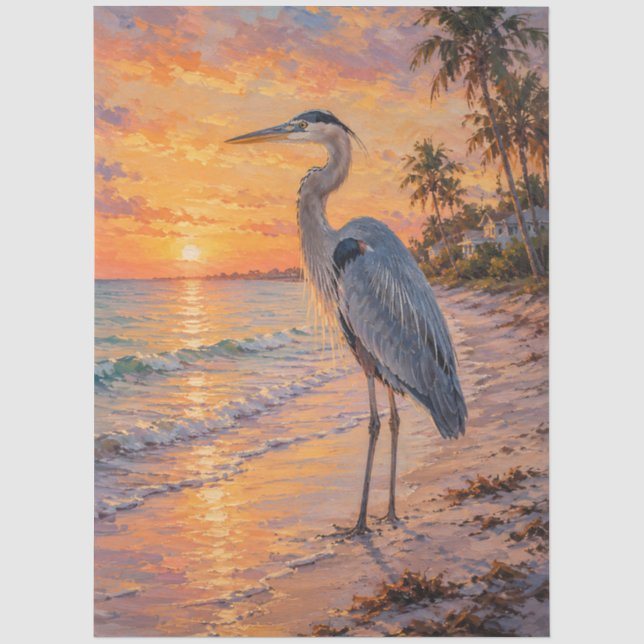 Grauer Reiher Sunset Beach Seidenpapier (Vorderseite)