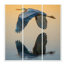 Grauer Reiher Triptychon-Wandkunst | Küsten Vogel