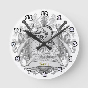 Grauer Ritter Familienwappen Nachname Runde Wanduhr