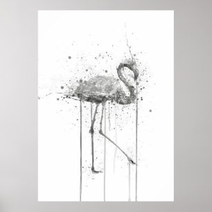 Grauer Rosa Flamingo Poster