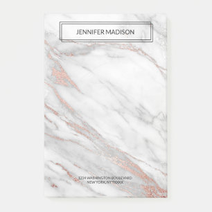 Grauer rosa Rosen-Goldfolien-Marmor NAME + Post-it Klebezettel